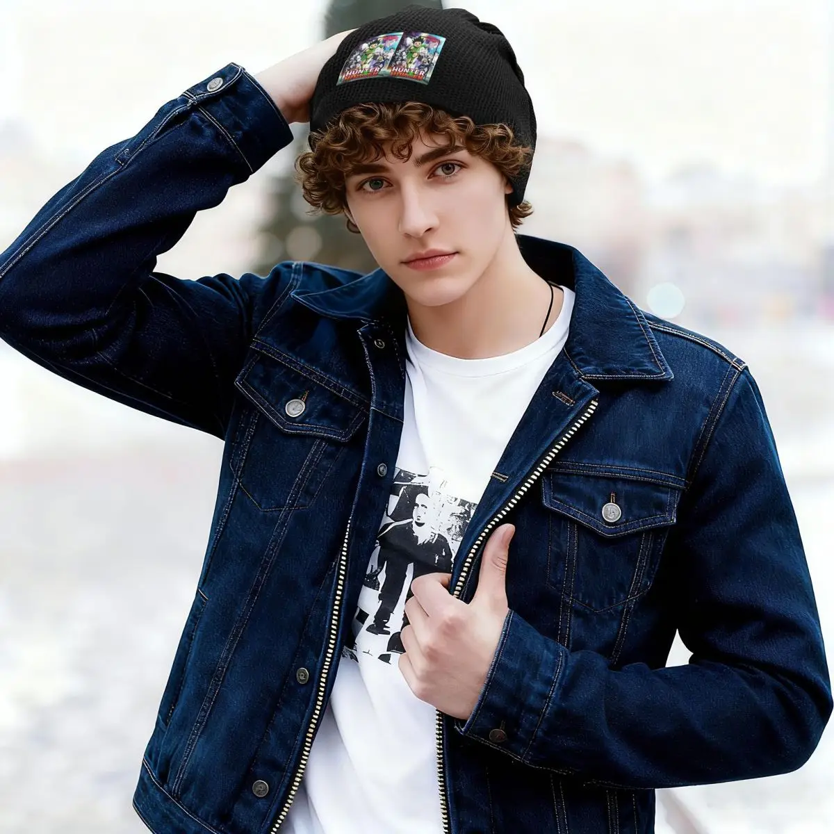 أنيمي هنتر X هنتر Skullies قبعة حريمي دافئة الخريف الشتاء في الهواء الطلق قبعة الصوف مبطنة بونيه قبعات للجنسين الكبار #3