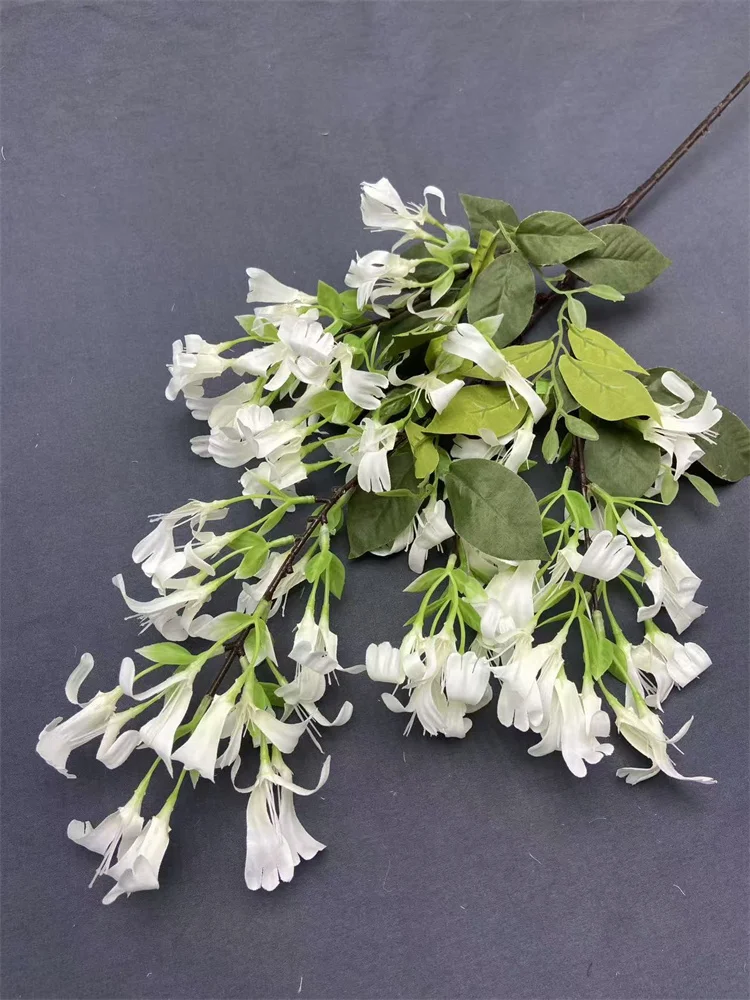 ONE Faux Long Stem Honeysuckle Silk Lonicera Japonica Thunb with Green Leaf for Wedding Home Decorative Artificial Flowers