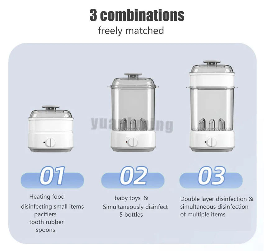 Baby Feeding Bottle High Capacity Sterilizers Food Milk Warmers Bottle 360° Steam Sterilizer Electric Baby Bottle Sanitizer