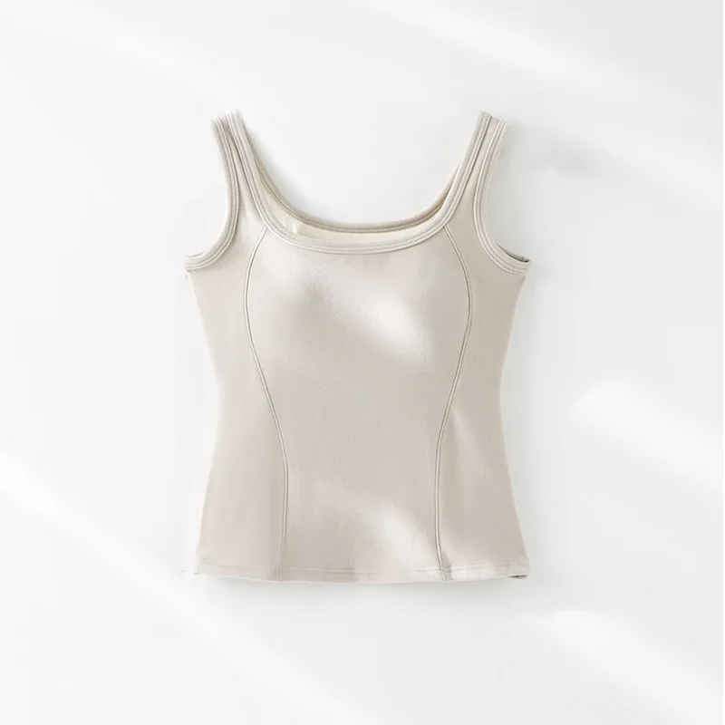 One Piece Pajamas Women Comfortable Splicing Thermal Vest Chest Pad Seamless Sleepwear Top Cotton Autumn Winter Base Shirt