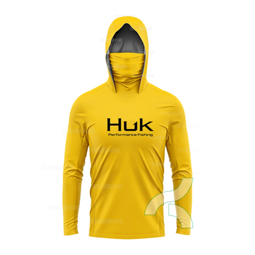 HUK Hooded Fishing Shirts Men Mask Anti-UV Fishing Clothes Summer Long Sleeve Sun Protection T-shirts Caps Scarf Jerseys Apparel