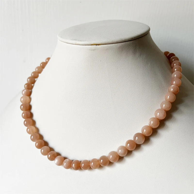 8MM Sunstone Necklace A Garde Vintage Natural Stone Jewelry Noble Elegant Exquisite Bead Chain Choker Collier