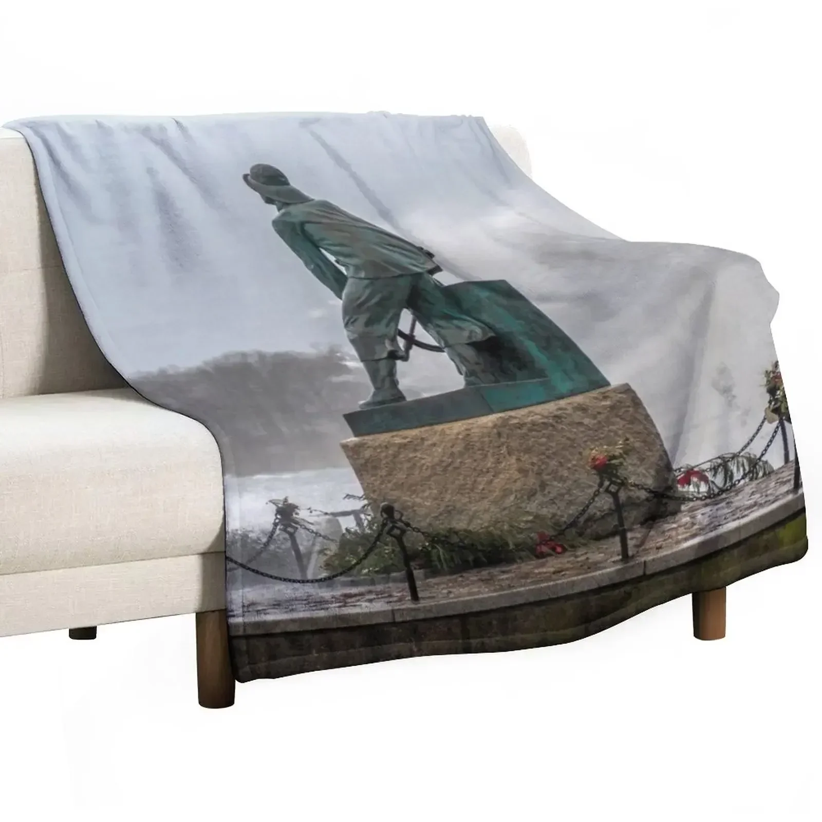 Manta decorativa con diseño de olas salpicando cerca del monumento al pescador, manta cálida y acogedora para sofá de sala de estar