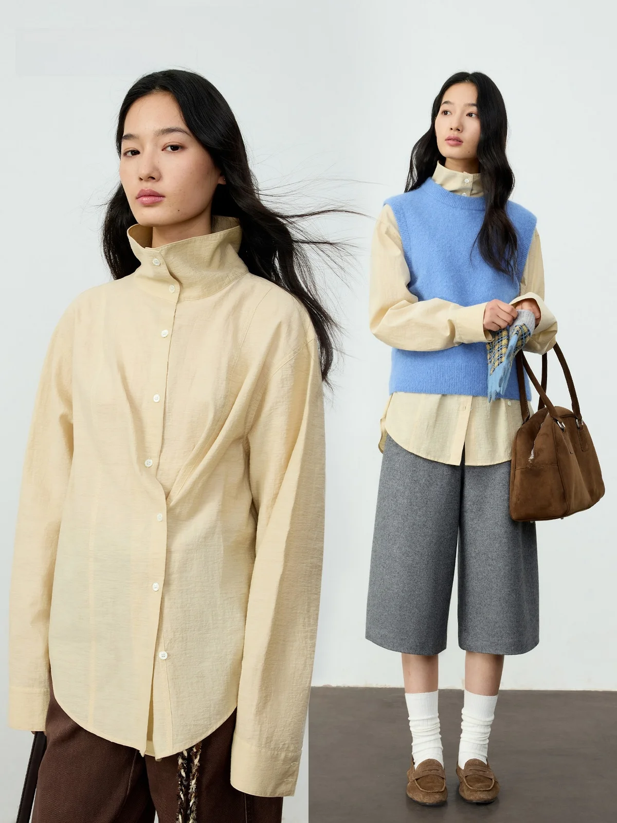 

Marllen Women's Long Velvet Cotton irt Side Button Adjustable Waist Design Faionable Layering Button-Up irt Commute Sle