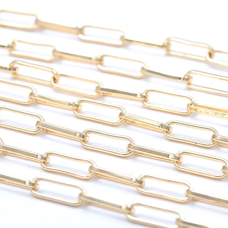 50CM Per Piece Chain Link 3.6x10MM 24K Gold Color Brass Flat Wire Long Oval Shape Necklace Chains Jewelry Making Diy Accessories