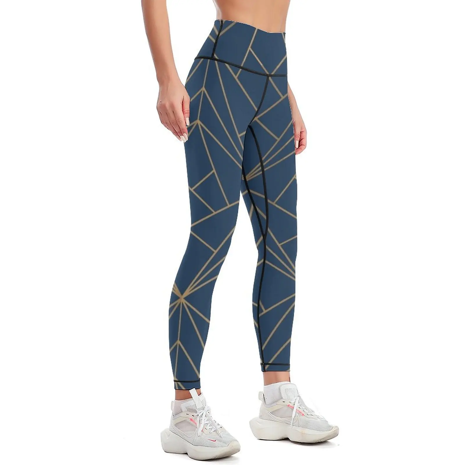 Teal and Gold Geometric Pattern Leggings Women's gym gym womans Womens Leggings