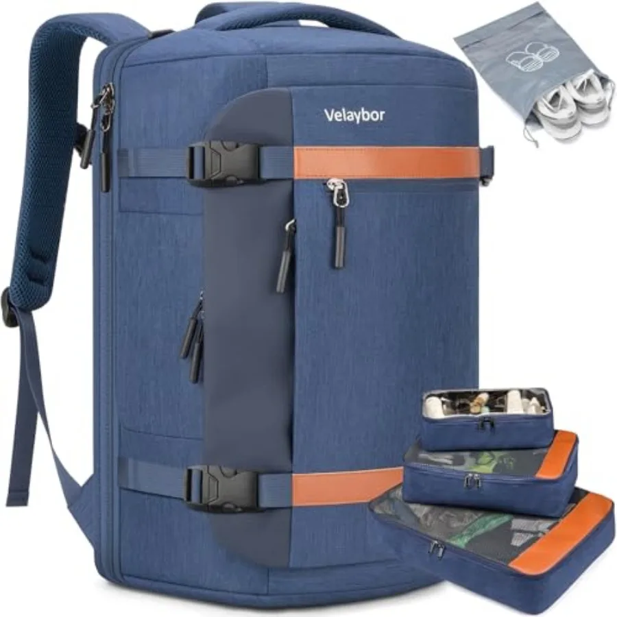 

42L Travel Backpack with 4 Packing Cubes, TSA Friendly Flight Approved Carry-On Bag, Water-Resistant Weekender Business Backpac