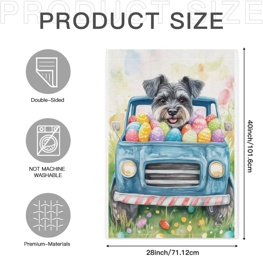 Happy Easter Schnauzer Garden Flags Easter Eggs Dog Flag 28x40 Double Sided,Burlap Holiday Welcome Spring Summer Yard for Pa PPM