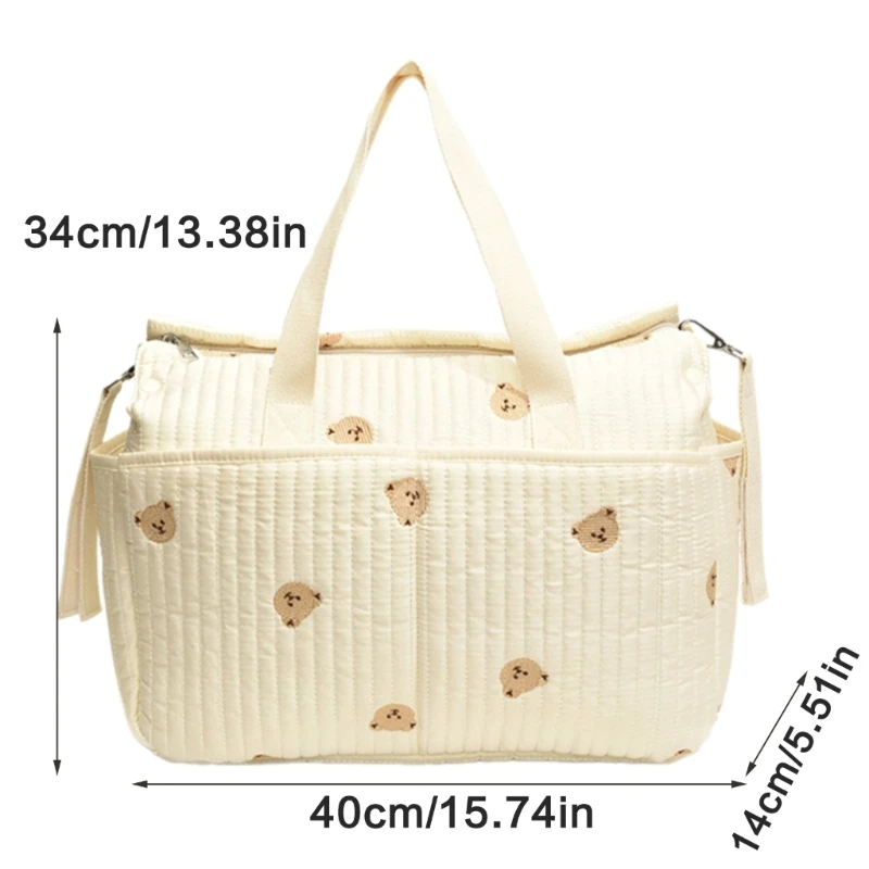 Bolso multifuncional para madre con costuras flores/oso, estuche almacenamiento capacidad