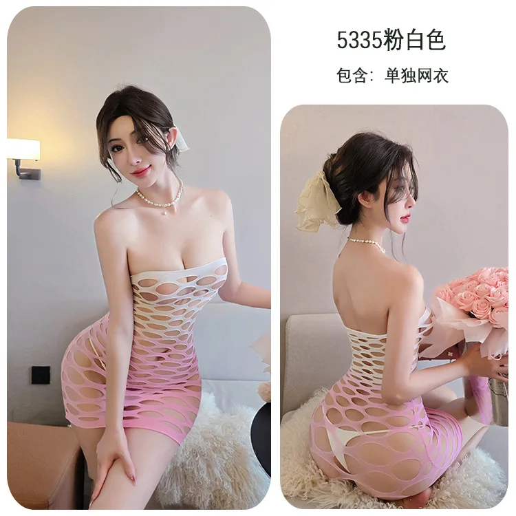 

Long Night Passion Lingerie Gradient Colorful Large Mesh Sexy Bodysuit Mesh Stockings Hip-Hugging Skirt 5335