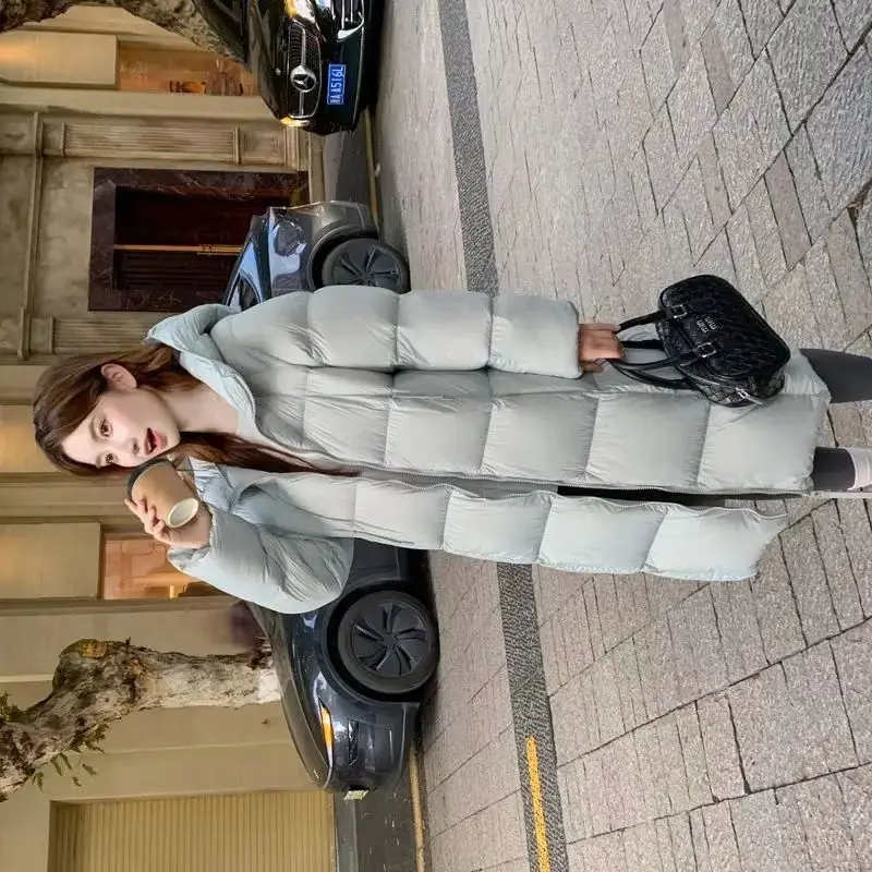 

2025 Winter Long Windproof Down Cotton Coat Women Warm Long Sleeve Hooded Jacket Solid Color Slim Lady Parkas Overcoat Female