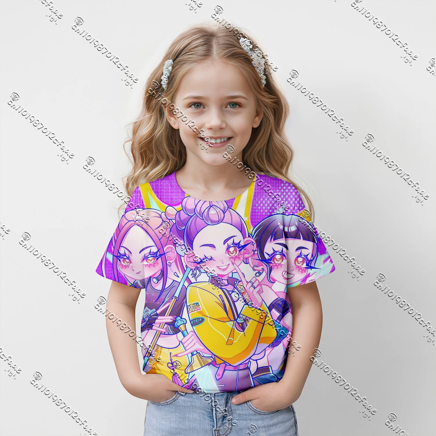 2025 Kpop شيطان الصيادين طباعة الجرافيك التي شيرت الصيف الاطفال ملابس الفيلم تي شيرت الفتيات الفتيان قصيرة الأكمام بلايز مريحة تي شيرت