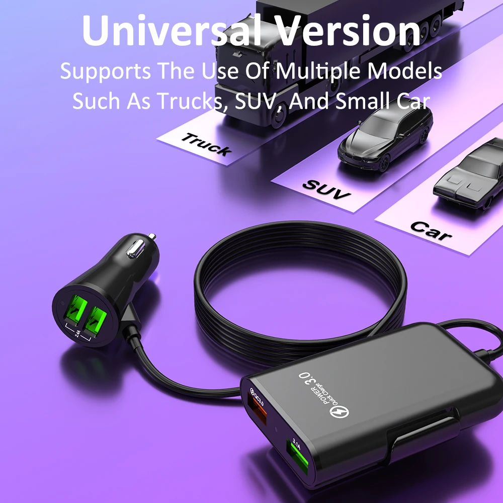 Universal 4 Ports USB Car Charger Front Seat Back Seat QC3.0 Quick Charging USB Adapter for Car Charger USB Fast Charger