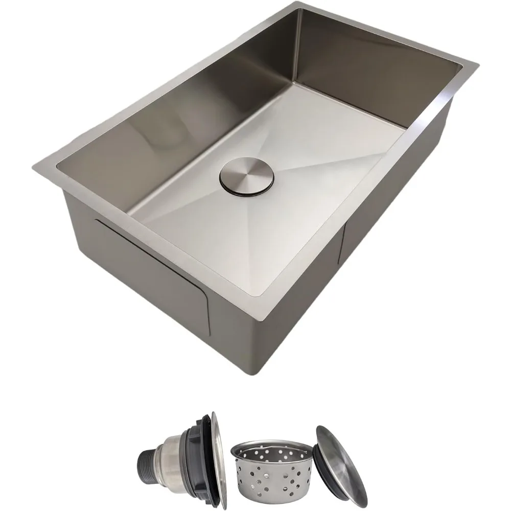 

30 Inch Undermount Kitchen Sink - 18 Gauge Stainless Steel Single Bowl Kitchen Sinks 30"x18"x9" Handmade Design with Brushed