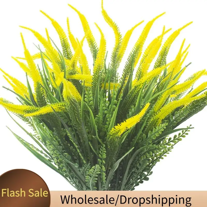 BAAD 10 pacchi Piante artificiali Erba da esterno con fiori Resistente ai raggi UV Verde Giardino Portico Finestra Decorazione della scatola