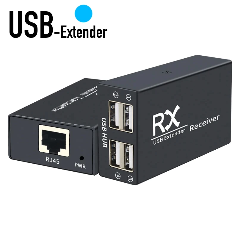 USB 2.0 Extender para PC Computador, Sobre CAT6 Cabo, Extender Até 120m, TX RX 4, Extensão Metal Hub, Alongar Adaptador, Periféricos, 1 Par