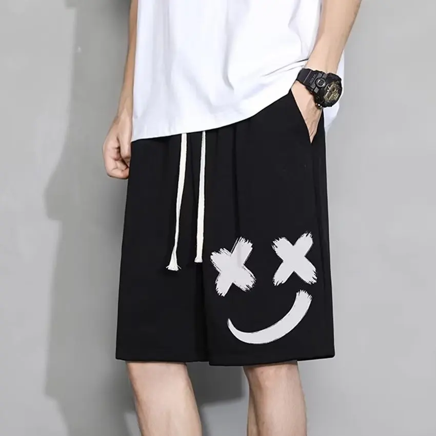 Oversized Shorts Men Graffiti Smiling Face Cartoon Printed  Shorts Summer Sports Five-point Sport Basketball Short Pants