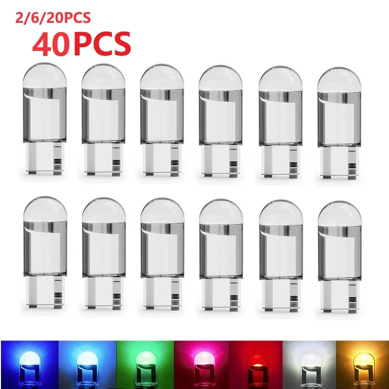 12V/24V T10 LED W5W Canbus Glass COB 6000k Reading Dome Lamp Marker Wedge License Plate Light Bulb 168 194 192 White Red