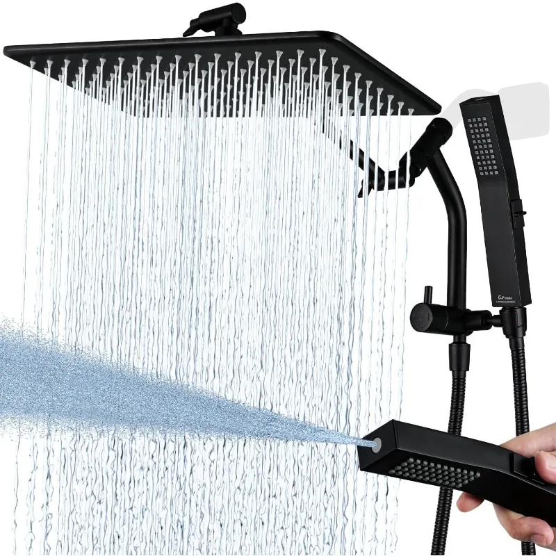 All Metal Rain Shower Head with Handheld Built-in Power Wash Mode 3-way Diverter Pause Setting 11'' Adjustable Extension Arm