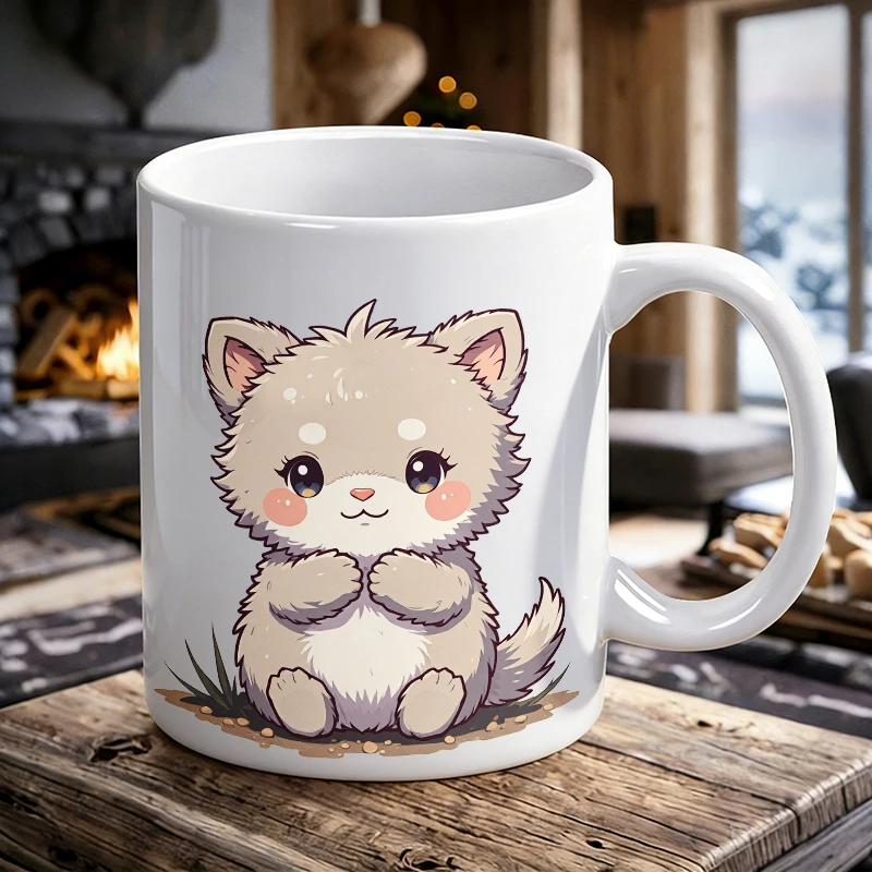 

11oz Kawaii Chibi Cat Print Ceramic Mug Cute Anime Kitten Coffee Cup, Milk Cup, Office Tea Cup, Gift for Friends, Fade-Resistant