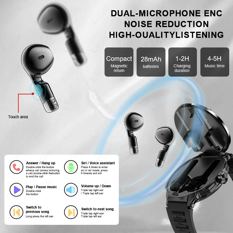 2025 Smart Watch TWS Wireless Earphones NFC Bluetooth Call Men Smartwatch Heart Rate Monitor Play Music Smartwatches Android iOS