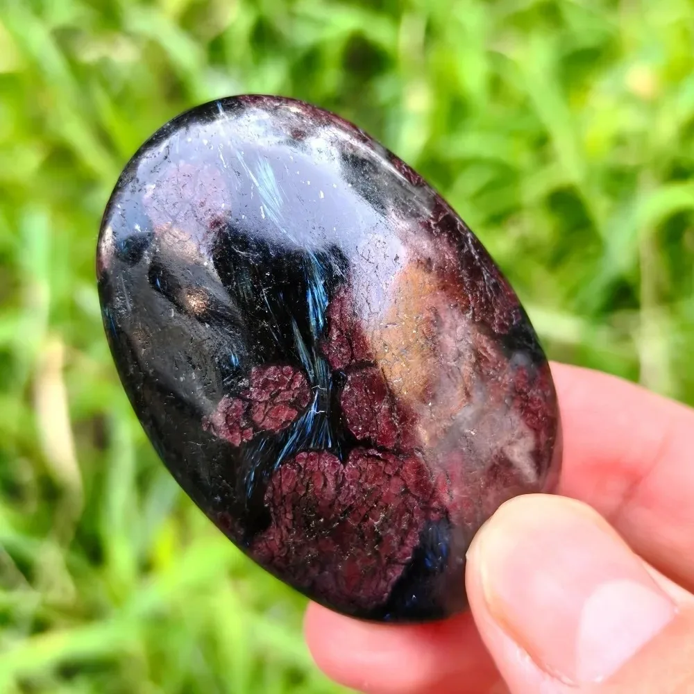Genuine Garnet Astrophyllite Palm Stone for Meditation, Reiki Healing, Chakra Balancing, Crystal Gift for Collectors