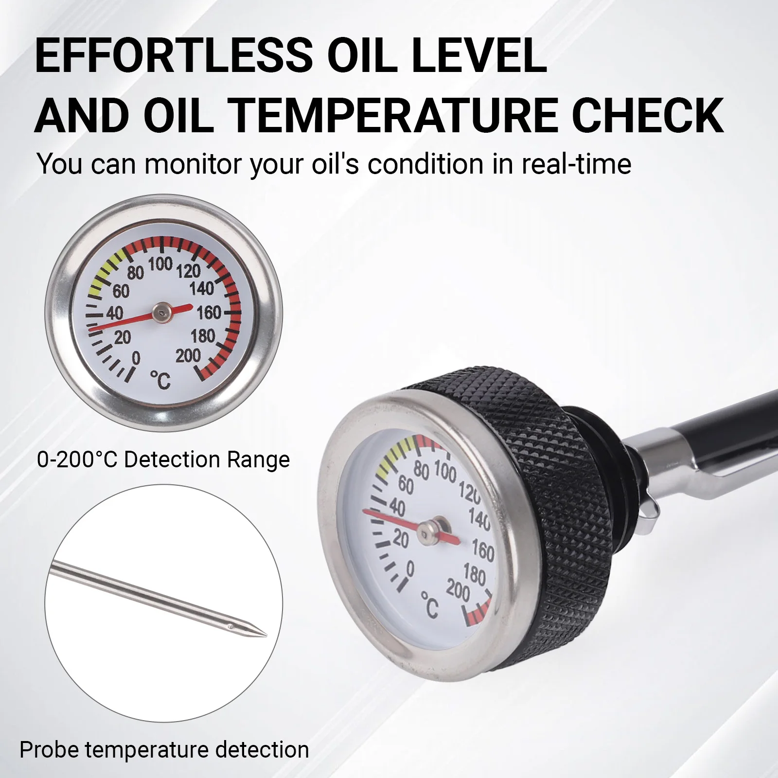 New M20 X 2.5 Motorcycle Fuel Tank Caps with 35MM Oil Temperature Gauge 0-200 Pointers Thermometer Cap Cover with 117MM Probe