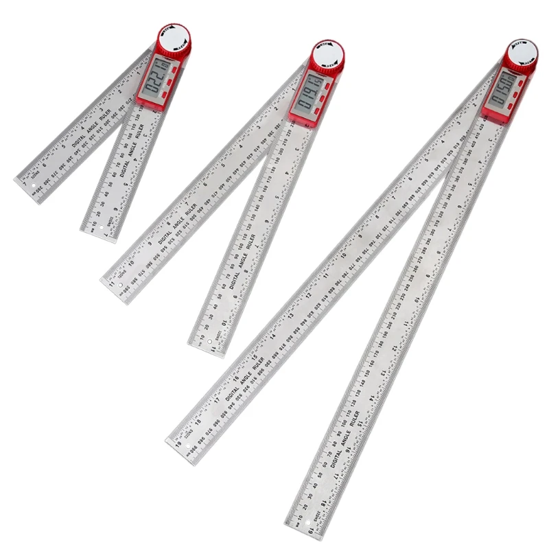 GJ Stainless Steel Digital Angle Meter Ruler Metric Inch Protractor 360° Angle Finder Scale Measuring Tools 0-200/300/500mm