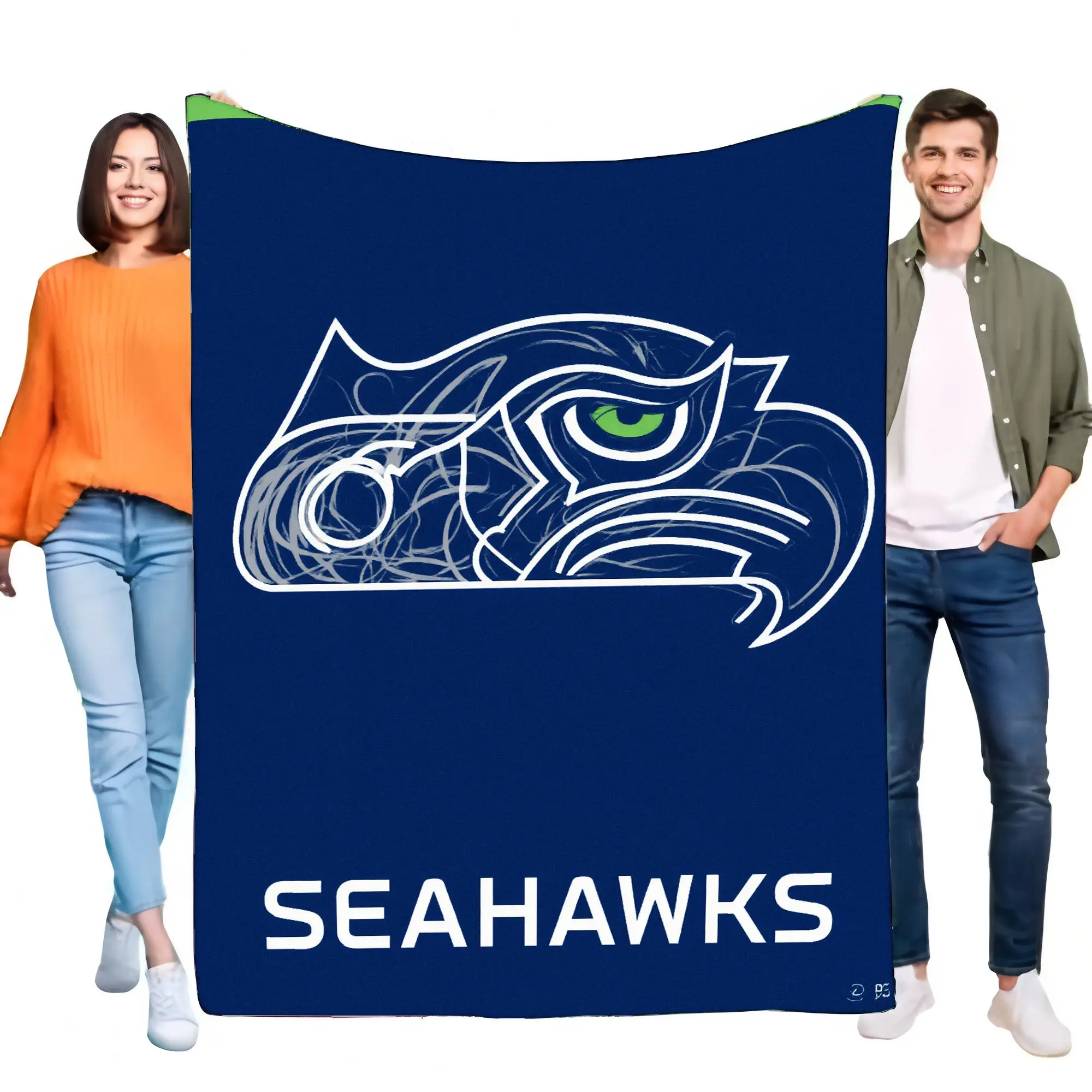 Seattle Seahawks Logo Blanket Soft Fleece Throw Large Size Blue Comforter Sports Fan Gift for NFL Enthusiasts Light Weight Cozy