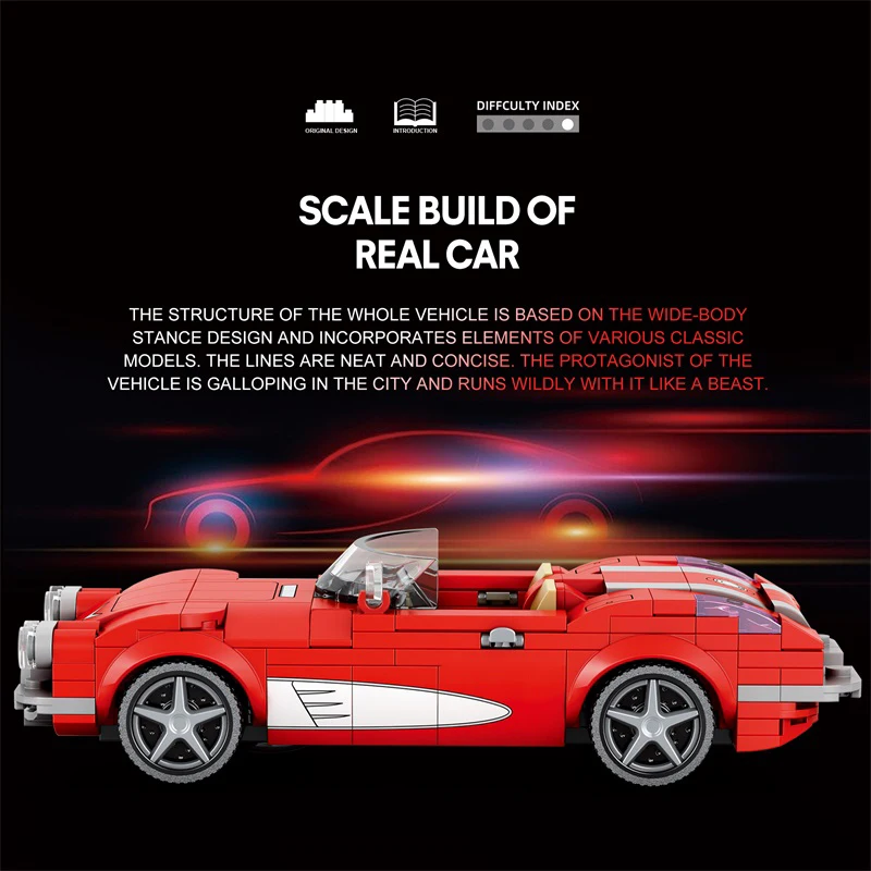 Red Convertible Sports Car Model Building Blocks Set, 311 PCS Racing Vehicle Bricks Collection Toy Kit for Adult Kid Boy 8+