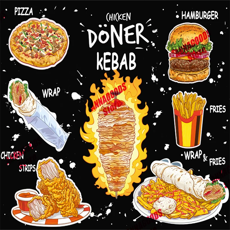 Custom Text Food 3D American Fast Food Mural Wallpaper Chicken Doner Kebab Snack Bar Restaurant Industrial Decor Wall Paper 3D