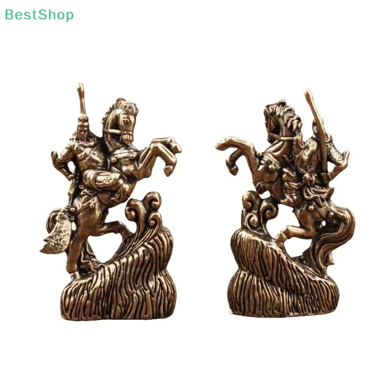 Home Decoration Crafts Brass Chinese God Of Wealth Riding Horse Guan Gong Statue Accessories Copper Office Desk Decor