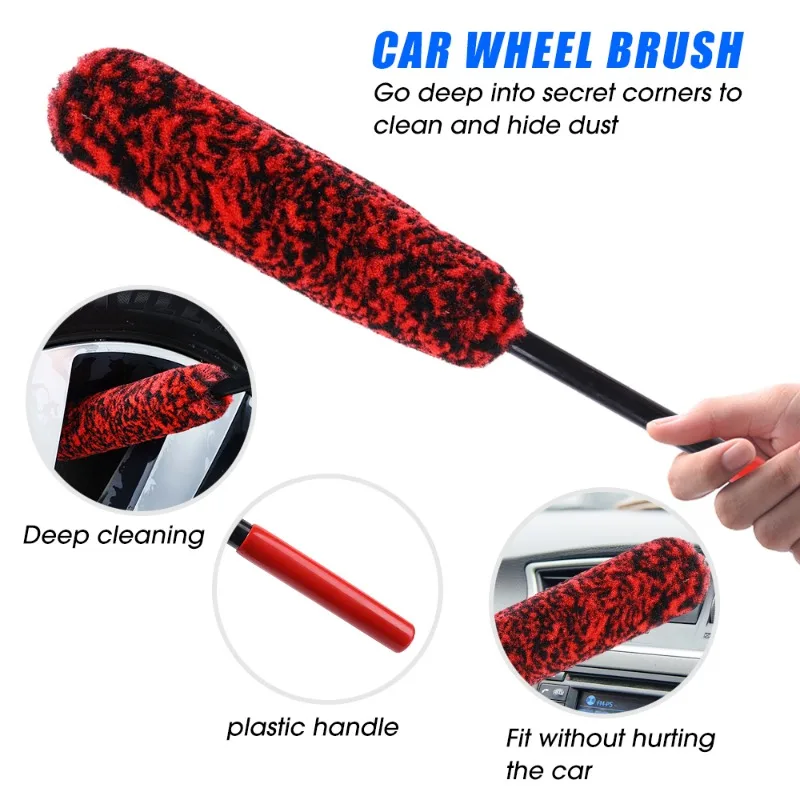 3/1pcs Wheel Woolies Plush Soft Alloy Wheel Cleaning Brush Car Detailing Brushes for Auto Motorcycle Maintenance Care Clean Tool