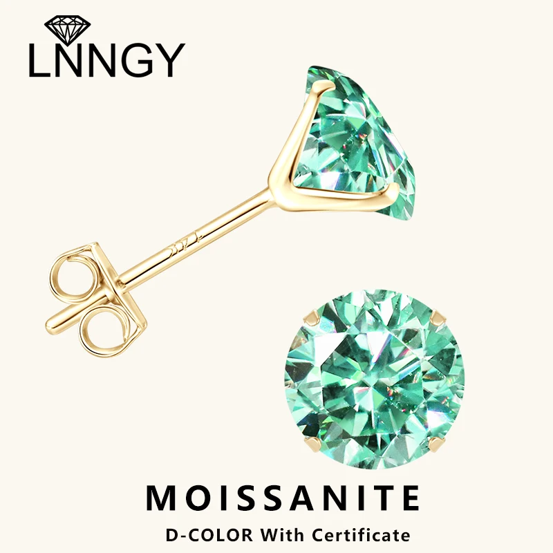 

Сертифицированные Lnngy 0,1 карата-1,0 карата, прозрачные зеленые серьги с муассанитом, 14-каратное твердое золото, 4-зубчатые серьги-гвоздики для женщин, ювелирные изделия на день рождения, подарок