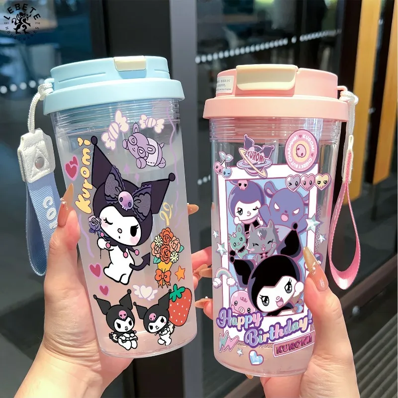 

Sweet Summer Kuromi Anime Kawaii Sanrio Ins Fashion Outdoor Water Bottle Cute Cartoon Boys Girls Plastic Cups Student Gifts