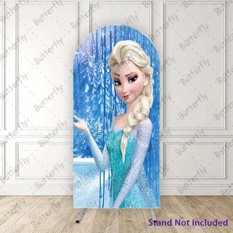 Snow Forest Frozen Cute Elsa Princess Disney Custom Arch Photography Backdrop Cover Girls Birthday Party Background Decoration