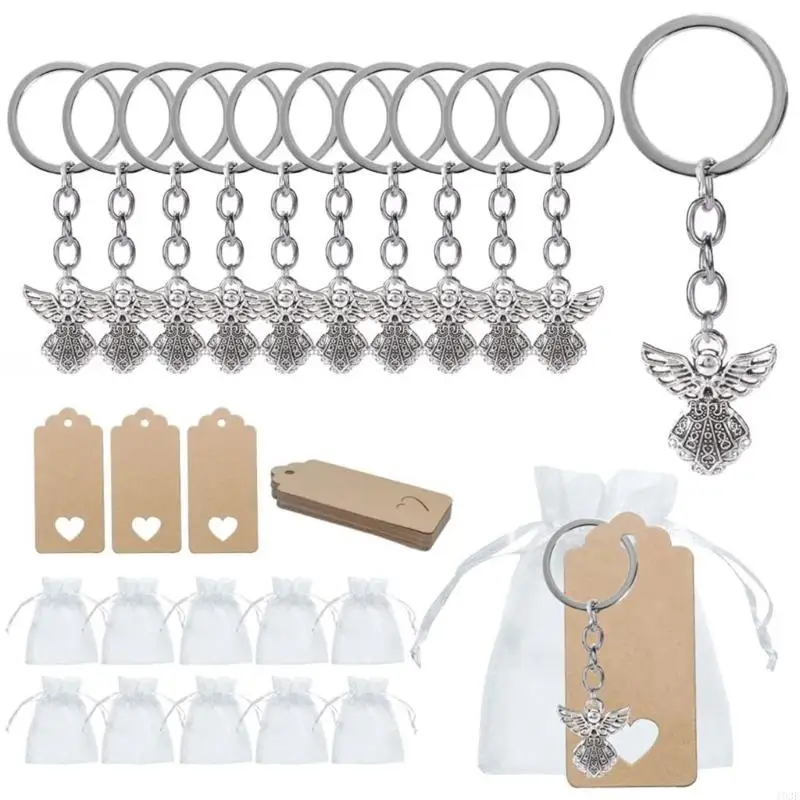 193E 30Pieces Angel Keychain Favor Angel Pendant Keychain Christening Gift Keyrings