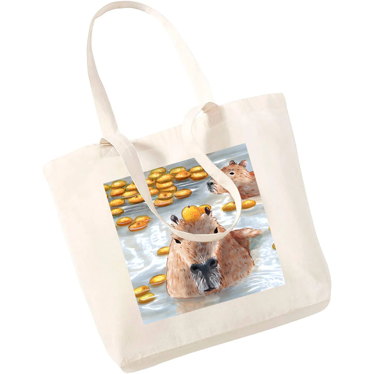 Cute Capybara Unisex Handbags Custom Canvas Tote Bag Print Daily Use Reusable Travel Casual Shopping Bag