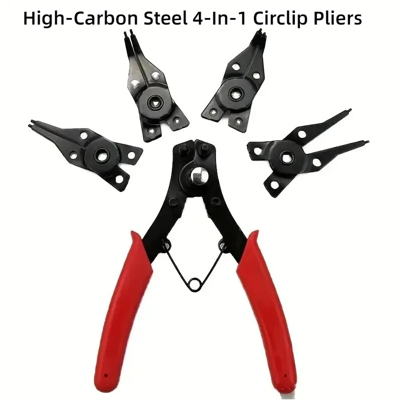 Carbon Steel 4-In-1 Circlip Pliers Set Multifunctional Multi-purpose Removable Plier Head Retaining Circlip Pliers Workshop Tool