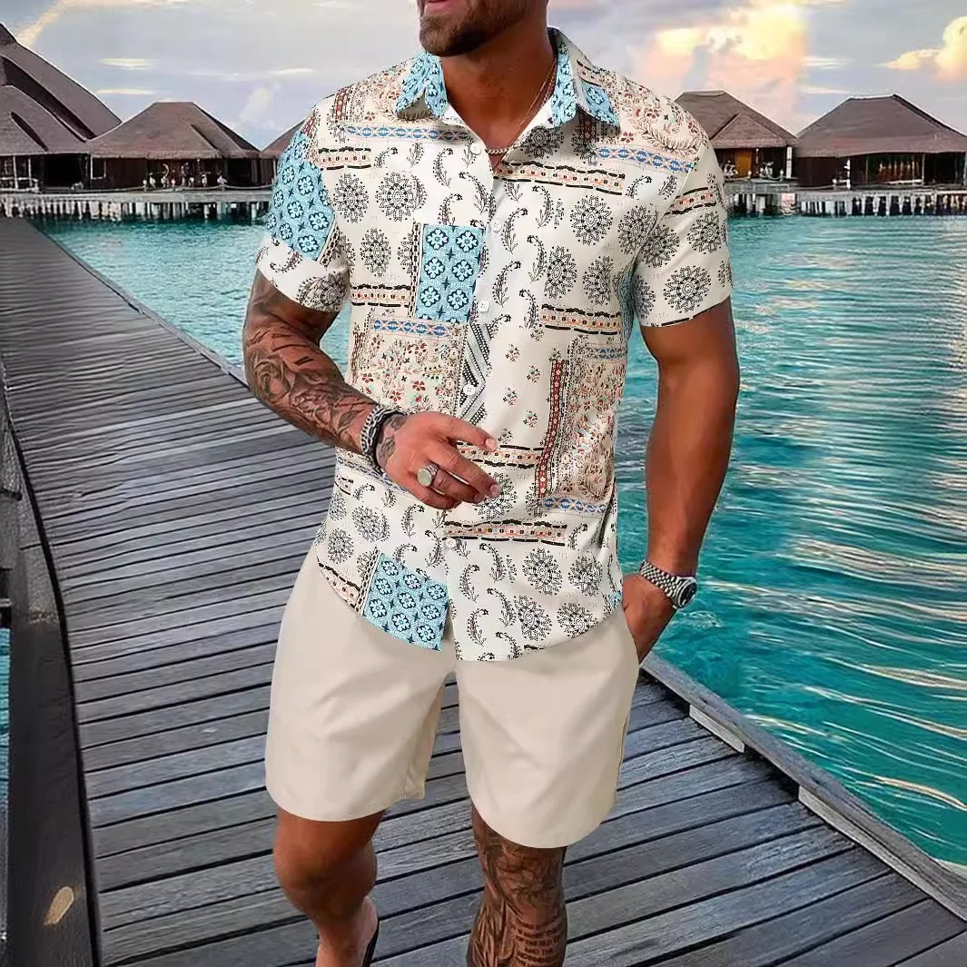 Hawaiian Palm Tree Button Shirts +Shorts Tracksuits Summer Beach Sets 3D Two Piece Sets Hawaii Shirts Sets Boy Beach Suit