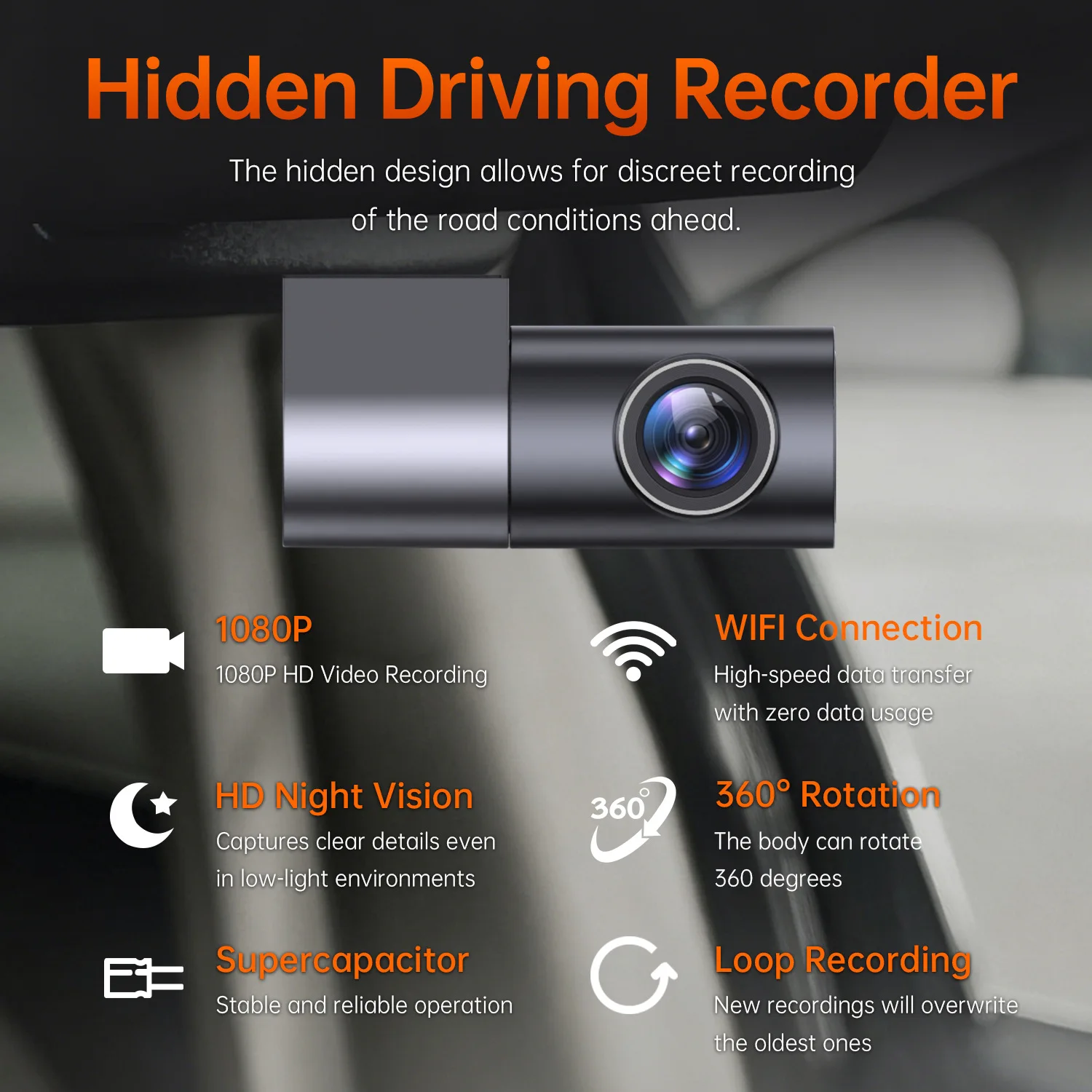 1080P Ultra HD Mini Dash Cam Camera Enhanced Night Vision WiFi Connection Easy to Install & Detach Vehicle Driving Recorder