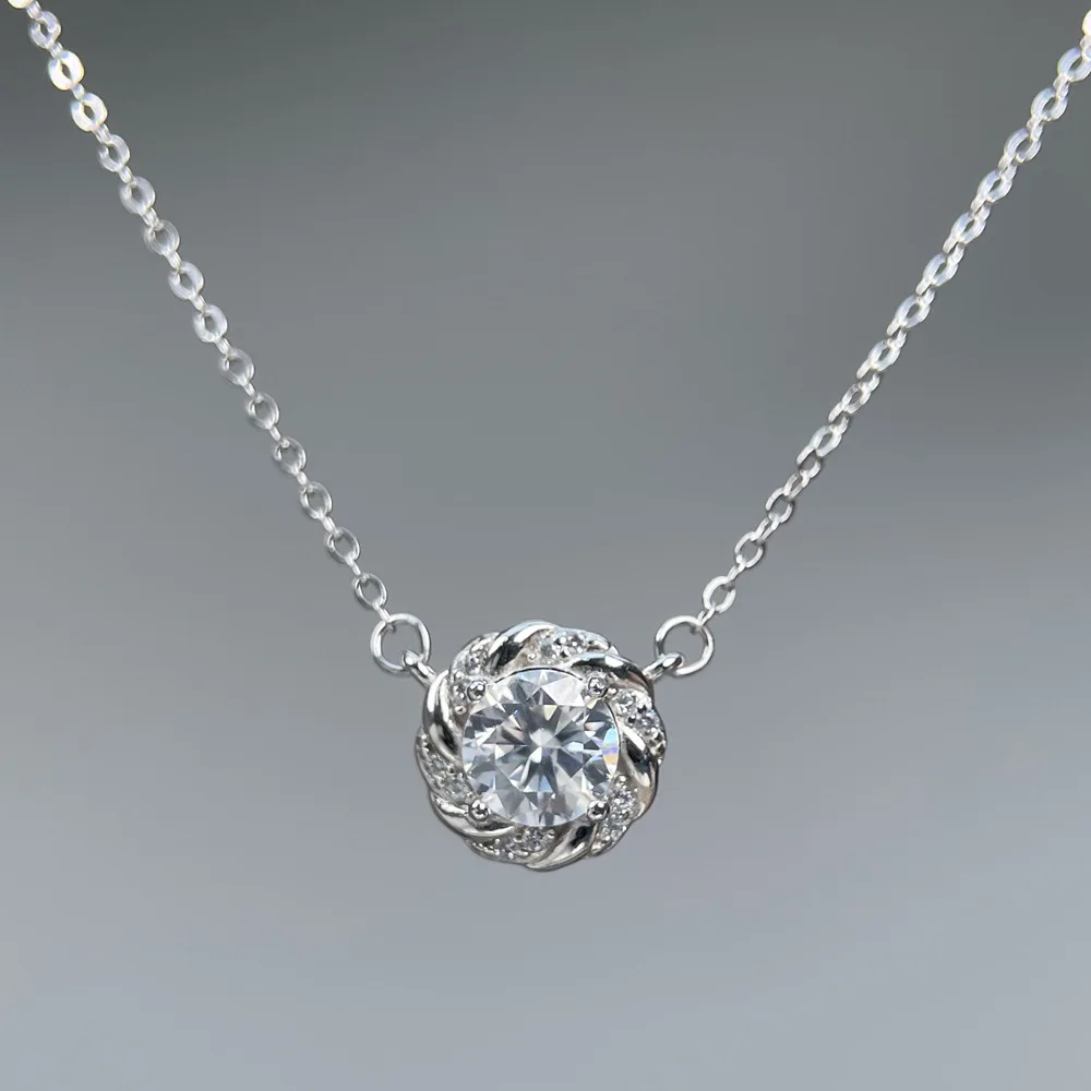 S925 Rhodium Plated 0.8CT Round D Color Hearts & Arrows Moissanite Pendant Necklace for Women - GRA Certified, Elegant Gift.