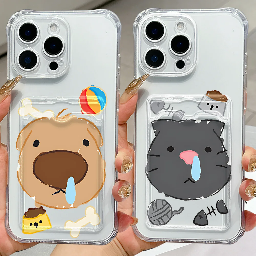 Korean Ins Cartoon KittenS Card Hold Phone Case For Samsung Galaxy S26 S25 S24 S23 S22 S21 S20 FE Edge Plus Ultra M33 M53 M54 5G