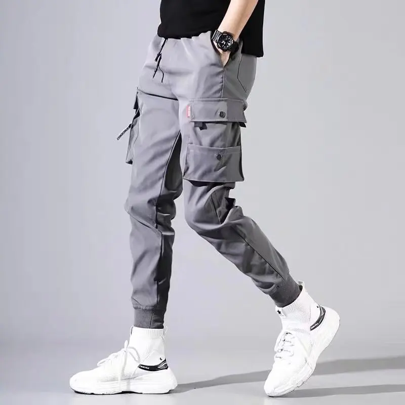 Running Classic Streetwear Casual Men Ribbons Harem Jogging Pants Male Slim Fit autumn Cargo Pants Multi-Pockets male Trousers