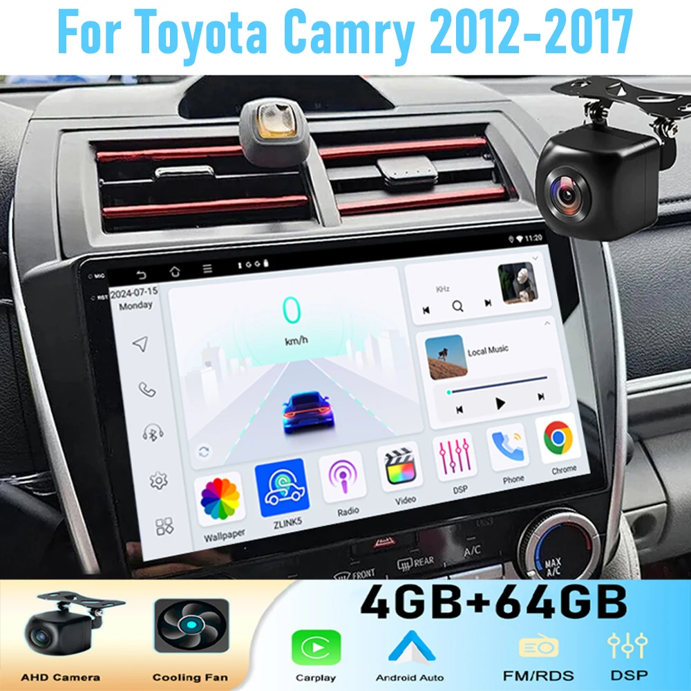

10'' For Toyota Camry 2012-2017 Car Radio Stereo Wireless Apple Carplay Android 15 Auto GPS Camera Google Map Head Unit WIFI