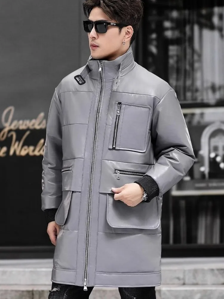 High Quality Genuine Leather Sheepskin Down Coat Men Winter Thicken Warm Loose Fit Casual Stand Collar Windbreakers Overcoat 5XL