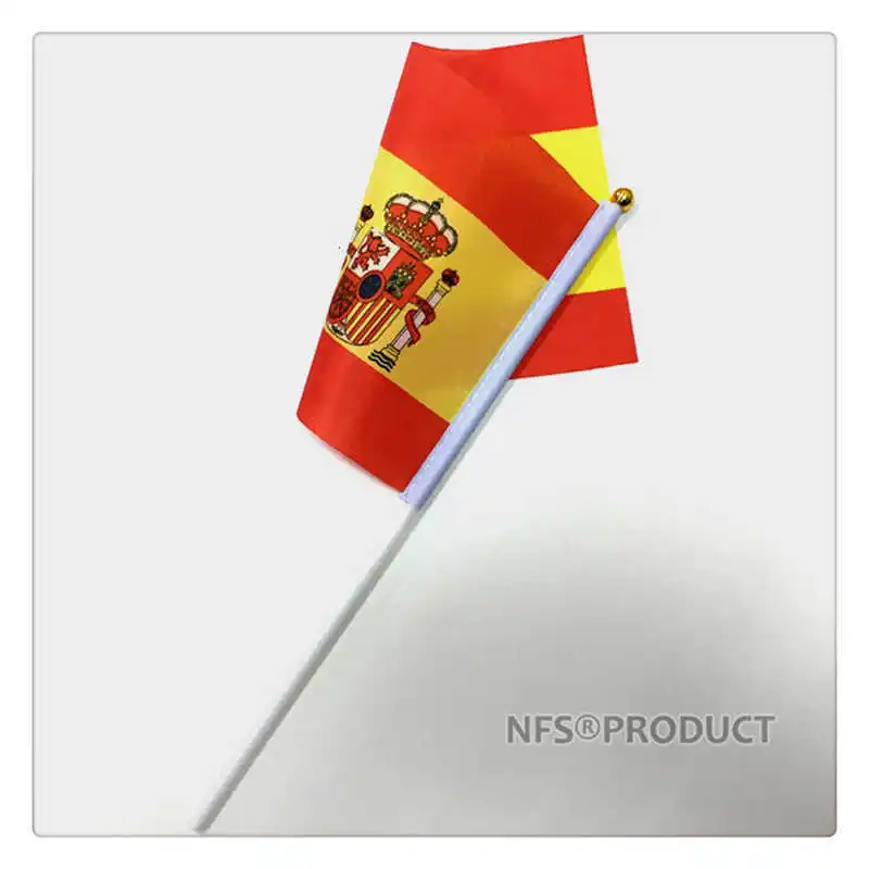 10PCS Spain Flags Small Stick 14x21cm Handheld National Spanish Flag With Flagpole For Decoration Celebration Parade Sports