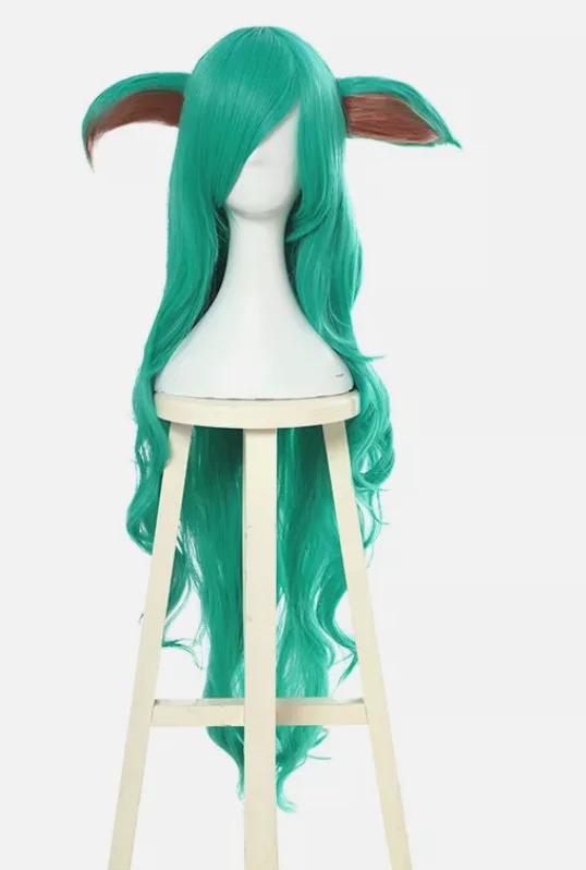 Star Guardians Soraka Cosplay Wigs 100cm Long Wavy Turquoise Hair