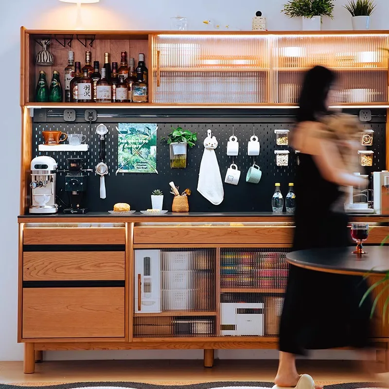 

Liangcang side cabinet, cream wind solid wood side cabinet, modern simple tea cabinet, storage and dining table integrated