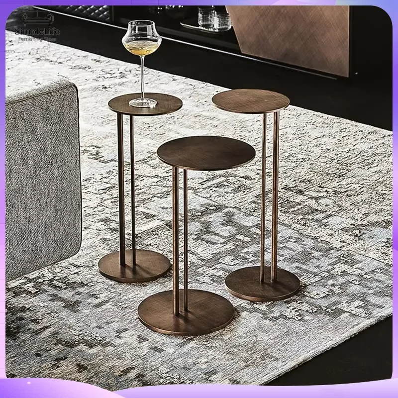 

Brushed Bronze Round Coffee Table Modern Small Metal Iron Side Table for Living Room Luxury Classical Design Removable Gold